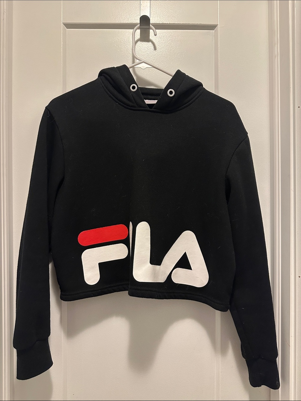 FILA Black Cropped Crewneck Sweatshirt with Large Logo